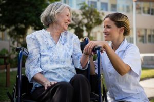 two women talking
